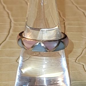 Sterling Blue and Pink Mother of Pearl Ring
